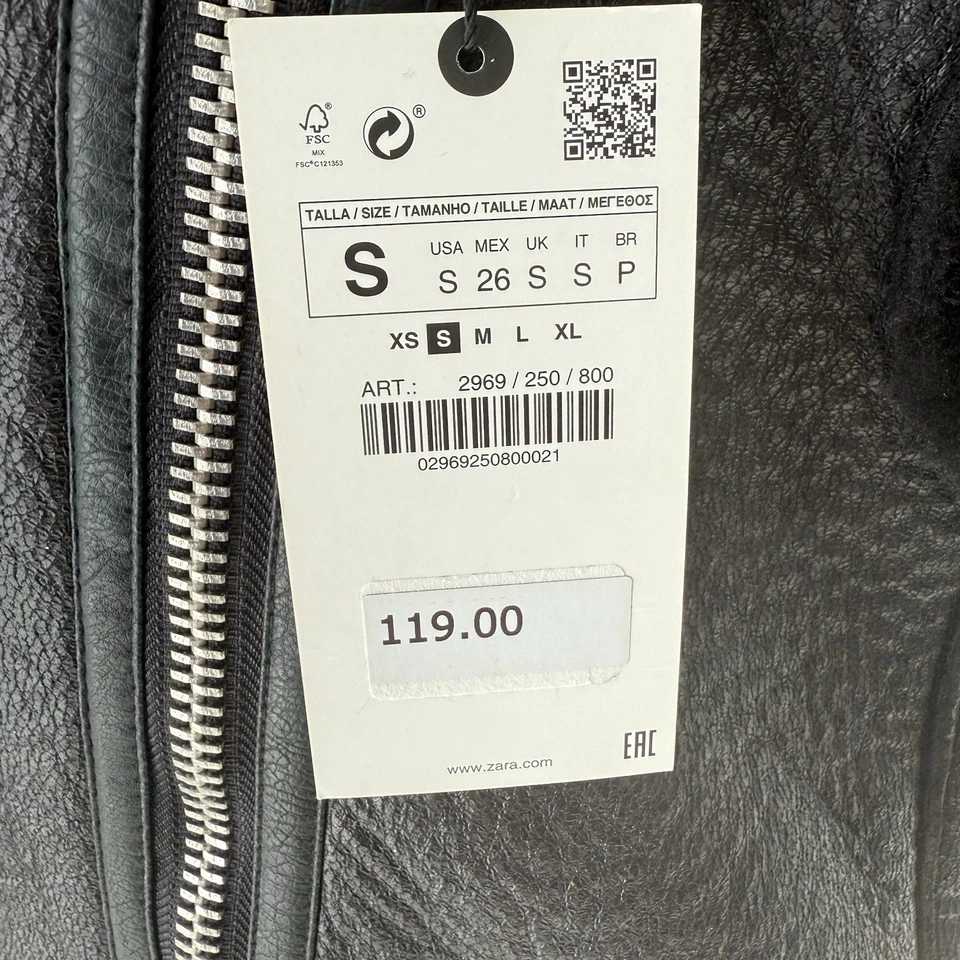 ZARA NWT Moto Jacket Black Size S Belted Biker Vest Goth Fur Oversized Emo Punk - Image 4 of 4