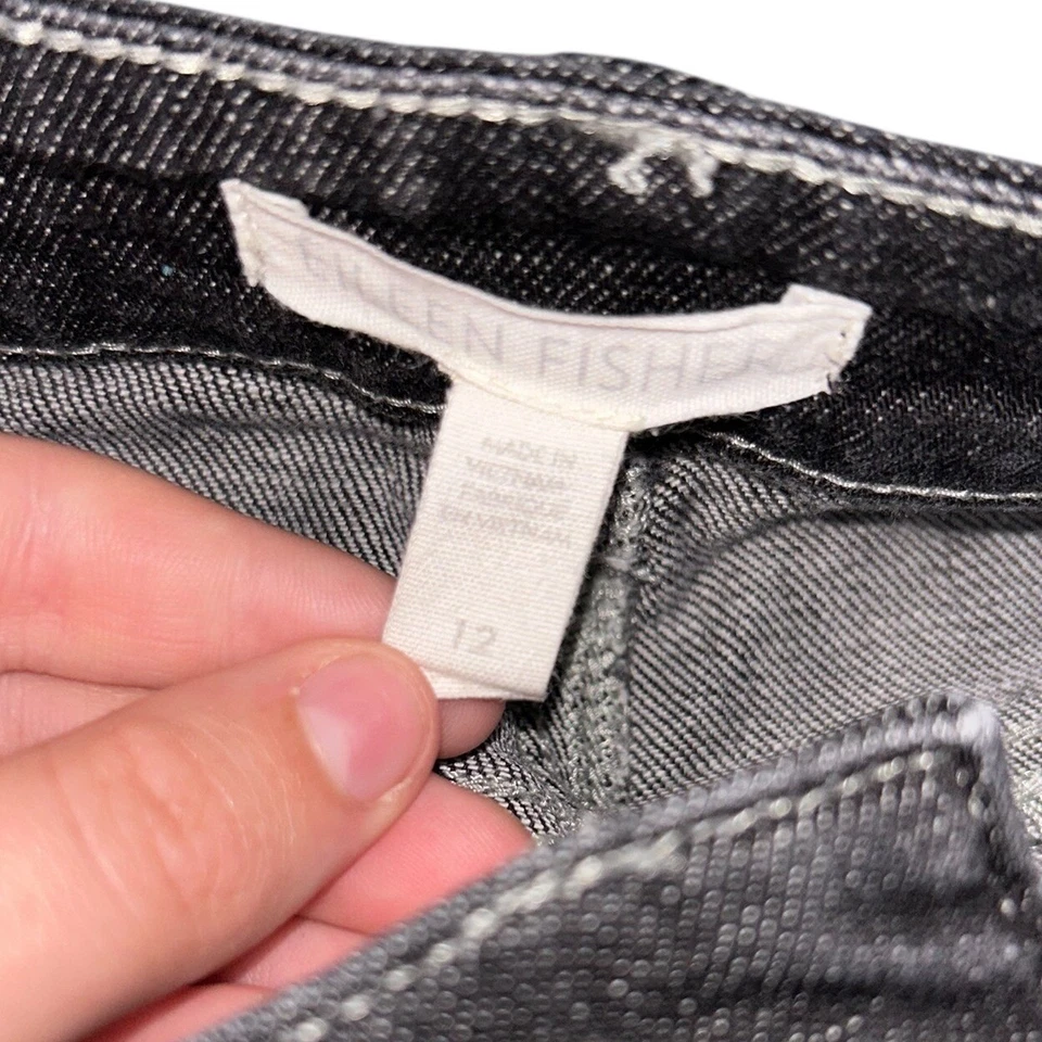 Pantalones de mezclilla negros de algodón orgánico Eileen Fisher lavado oscuro elásticos cómodos talla 12 Foto 3 de 4