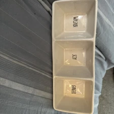 Rae Dunn Sushi Condiment Serving/Sauce Dish WASABI SOY GINGER Divided Ceramic