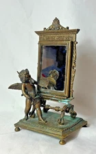 Antique Brass Mirror Table Top Cherub Angel Painter
