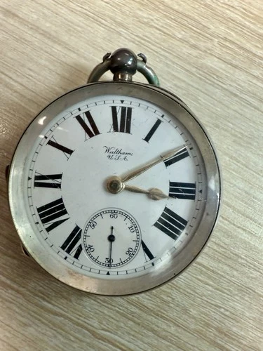 Antique Waltham Pocket Watch Sterling Silver Case Roman Numeral Dial c.1900