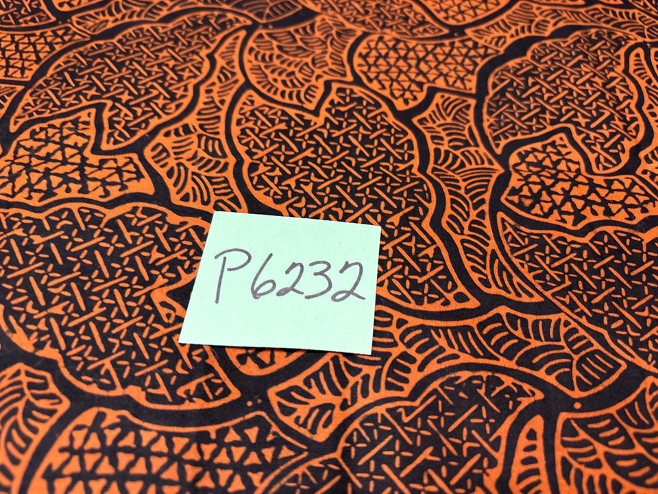 African-Inspired Geometric Print Fabric 18x20" Vibrant Orange & Black Design Cra - Image 4 of 4