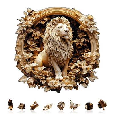 Wooden Puzzles for Adults, Forest Lion Wooden Jigsaw Puzzle 3D Visual Effect ...
