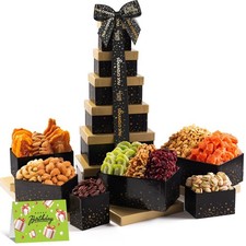 Cesta de regalo de feliz cumpleaños antojos de nueces torre 12 piezas nueces y frutos secos gourmet