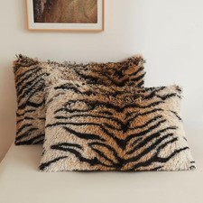Tiger Print Faux Fur Fluffy 26" x 20" Pack of 2 Tiger Print Brown