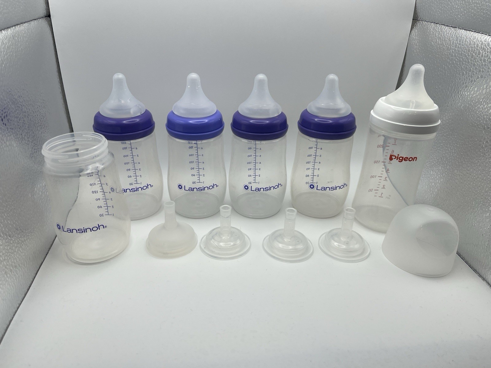 Lansinoh & Pigeon Anti-Colic Baby Bottle Lot For Breastfeedi