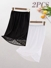 New Lot of 2 Feminine Black  White Silky Lace Hem Half Slips Plus Sz 2XL NEW