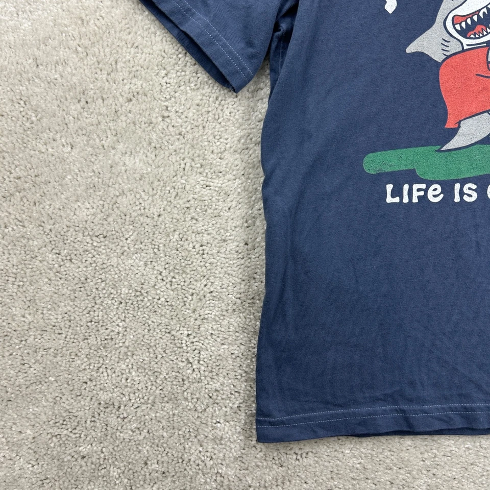 Camiseta Life Is Good Niño Talla Mediana Azul Manga Corta Algodón Mandíbulas Tiburón Foto 2 de 4