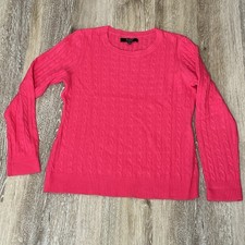 Alex Marie 100 Cashmere Cable Knit Bright Pink Crew Neck Sweater Womens Medium