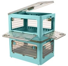 32Qt Plastic Storage Bins with Lid, Collapsible Storage Bins with Wheels, Sto...