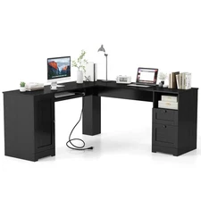 L-Shaped Corner Computer Desk Writing Table Study Workstation w/ Drawers Storage