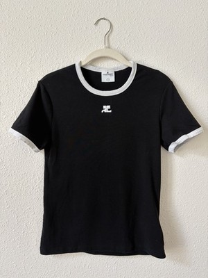 Courreges Signature Contrast T Shirt Black White Heritage Sz 3 Large Runs Small
