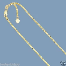 Up To 22" Solid Adjustable Sparkle Twisted Rock Chain Real 14K Yellow Gold