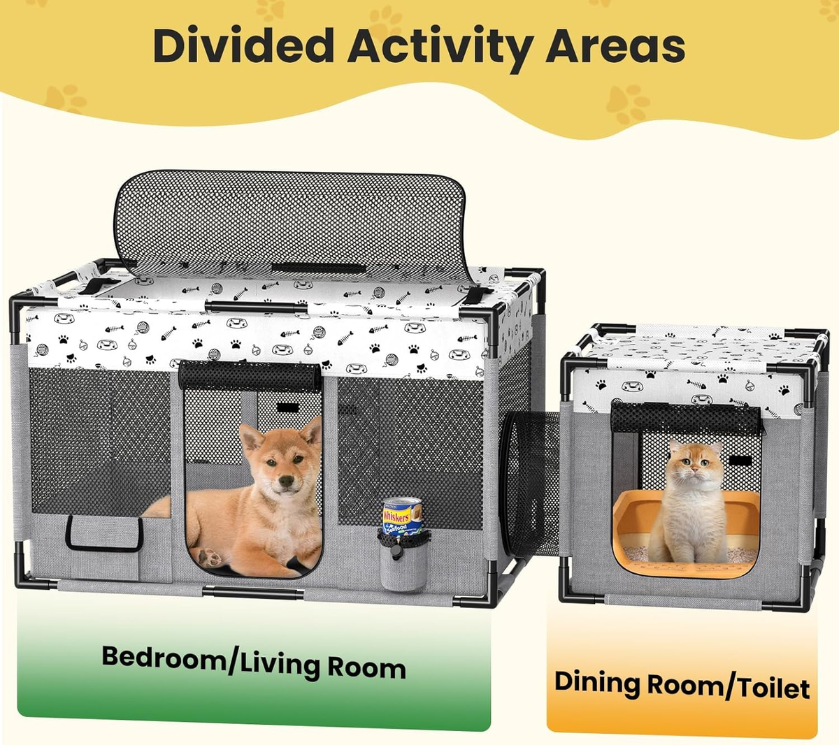 Foldable Cat & Dog Playpen with Zipper Top, Indoor/Outdoor Use, 39