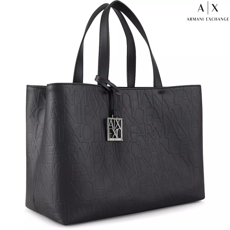 Armani Exchange Women's Small Embossed All Over Logo Shopper Bag