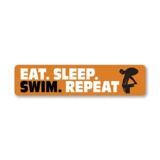 Eat Sleep Swim Repeat Plaque Pool Zone Swimmer Aluminum Metal Sign