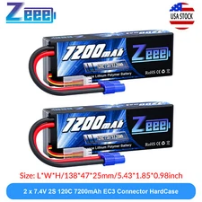 2x Zeee 7.4V 120C 7200mAh 2S Lipo Battery EC3 for RC Car Truck Tank Helicopter