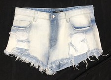 Forever 21 Distressed Destroyed Sz 29 blue jeans Cut Off Shorts Lt blue Womens
