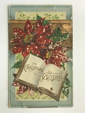 Postcard Holidays Christmas Wishes Holly Wreath Open Book c1910's