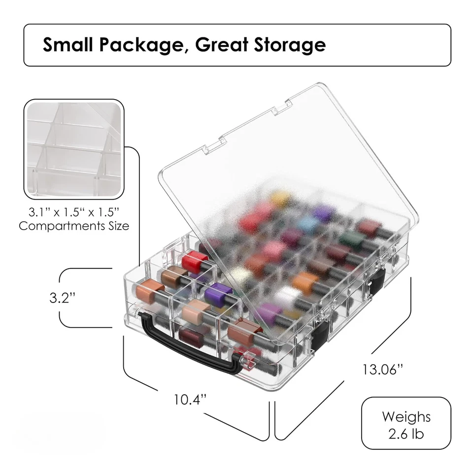 Estuche organizador de esmalte de uñas 48 botellas divisores ajustables estuche con asa Foto 4 de 4