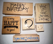 Mixed Happy Birthday Wood Rubber Stamps Lot Of 6