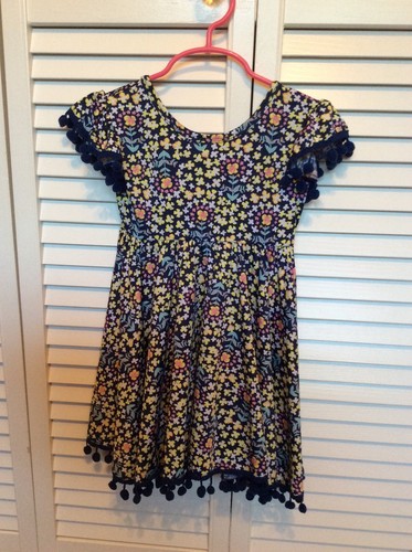 Dot Smile Dress. Blue Floral Pom Pom 