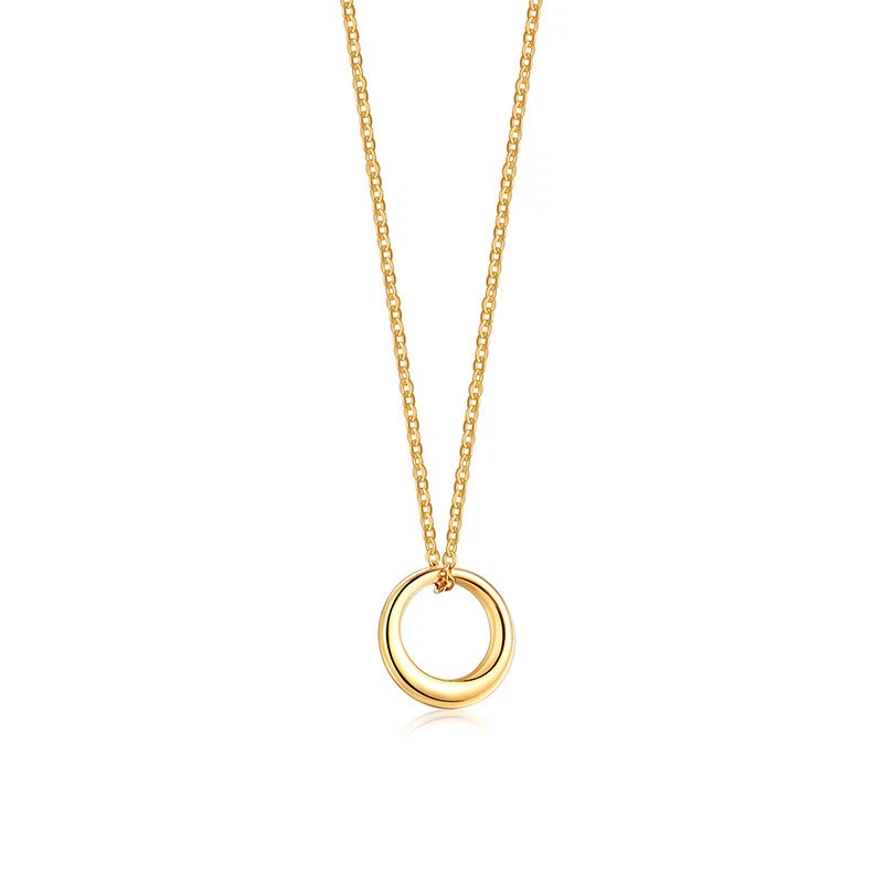 18K Gold Plated Round Circle 15mm Pendant Girls Stainless Steel