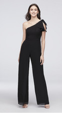 David s bridal BLACK LBD One Shoulder Jumpsuit Overlay Wide Leg sz 4 NWT FORMAL