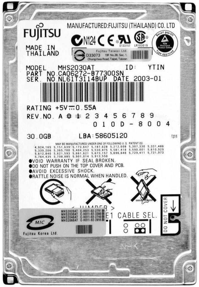 Hard Drive Fujitsu MHS2030AT 30GB 4200RPM 2MB Cache IDE ATA PATA 2.5'' Inch - Image 3 of 3