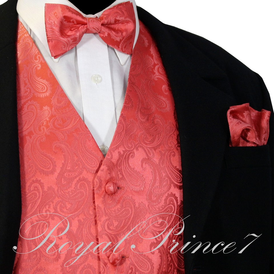 Tuxedo Vest And Bow Tie Set Mens Paisley Design Dress Vest Bow