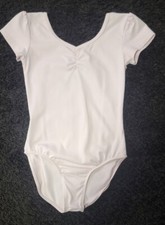 DANSKIN NOW S 6 6X PALE PINK RUCHED CENTER V-NECK S/S LEOTARD DANCE GYMNASTICS