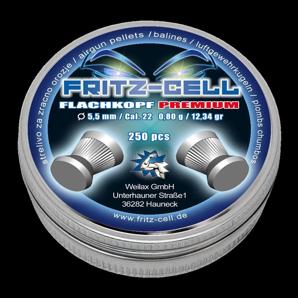 1 x Fritz Cell Flachkopf Premium 5,5 mm Diabolos für Luftgewehr, Luftpistole