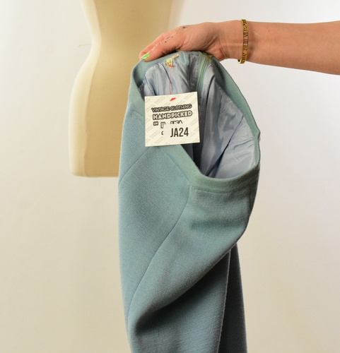 50s Vintage 100% Italian Wool Pencil Skirt Elastic Waisted Baby Blue Size XS - Picture 3 of 4
