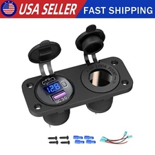 12V Dual USB Port Fast Car Charger Cigarette Lighter Socket Panel Digital Switch