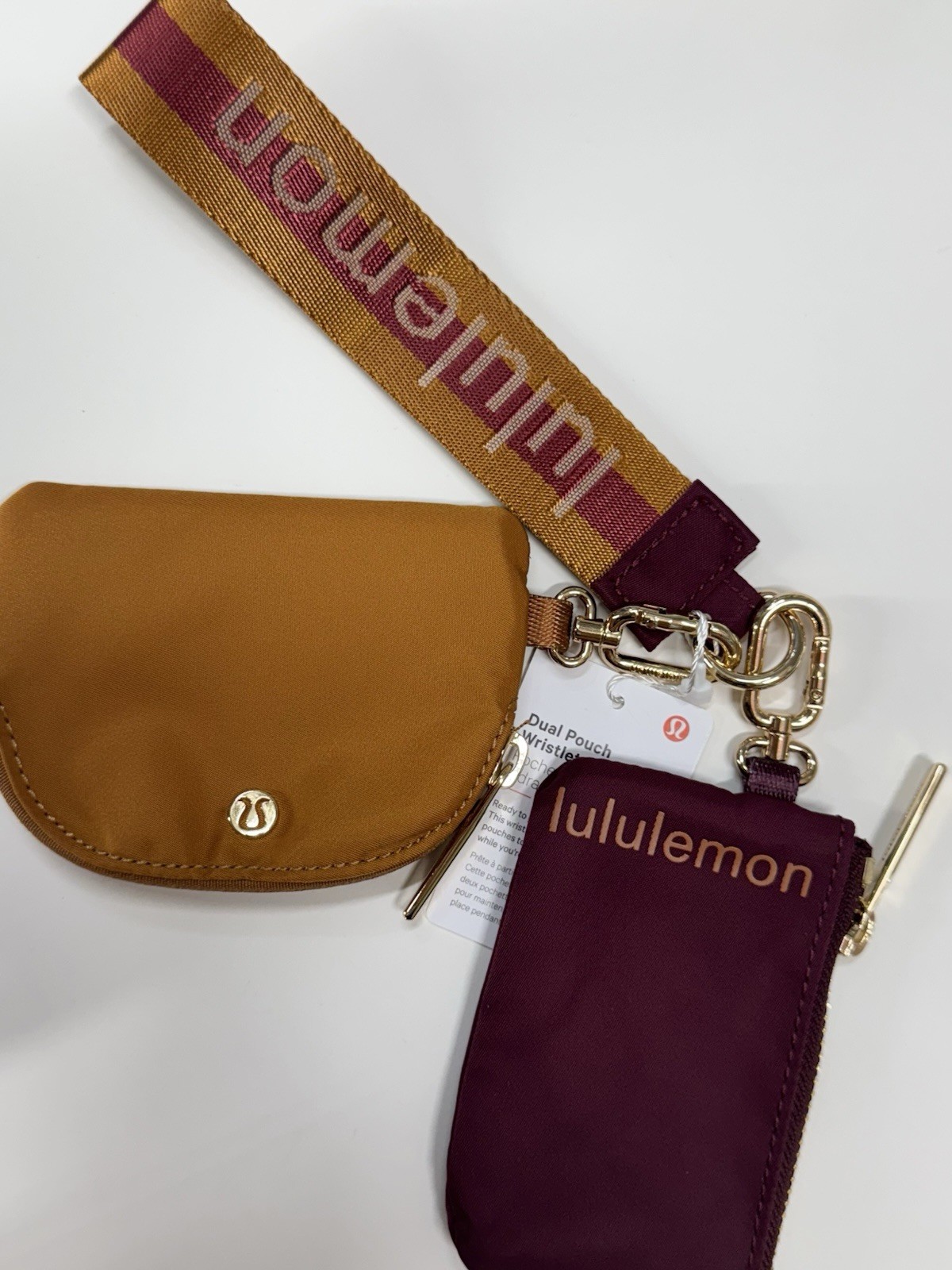 Lulmon Burnt Caramel Dual Pouch Wristlet Keychain Wallet Bag New With Tags