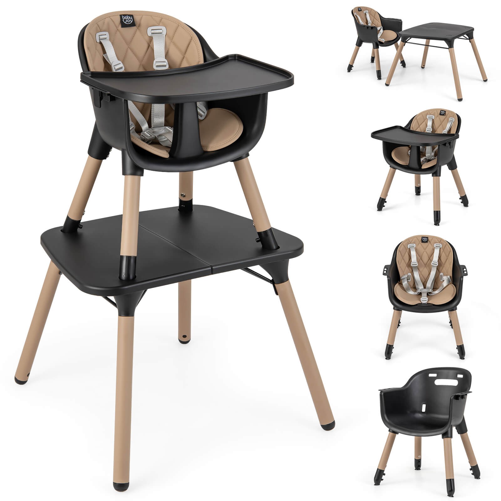 4 In 1 Convertible Toddler Table Chair Set W/ Pu Cushion