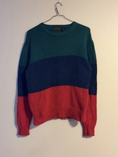 Vintage 80s 90s Eddie Bauer Red Blue  Green Cotton Color Block Sweater Men  s L