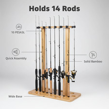 Fishing Rod Holders for Garage Wood Pole Rack Floor Stand Holds up to 8 Rods