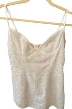 WHITE Textured Sequin Corset Strappy BODYCON BACHELORETTE BRIDE New US Size 6 S7