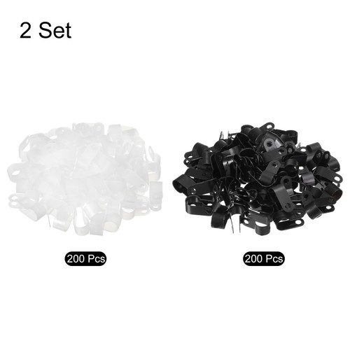 R-Type Cable Clip Wire Clamp, 10.4mm 0.41 Inch Nylon Clips White Black ...