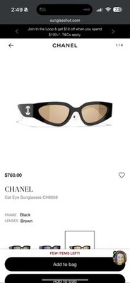 CHANEL Sunglasses Black &White Cat Eye CC Logo Authentic CH 6056