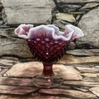 Fenton Plum Opalescent Hobnail Ruffled Compote Vase - 5.5” - No Mark