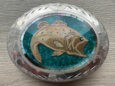 Vintage Johnson & Held  Big Mouth Bass Belt Buckle Mixed Metal Accessory