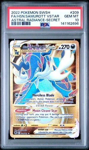 2022 POKEMON ASTRAL RADIANCE SECRET #209 FULL ART/HISUIAN SAMUROTT VSTAR PSA 10