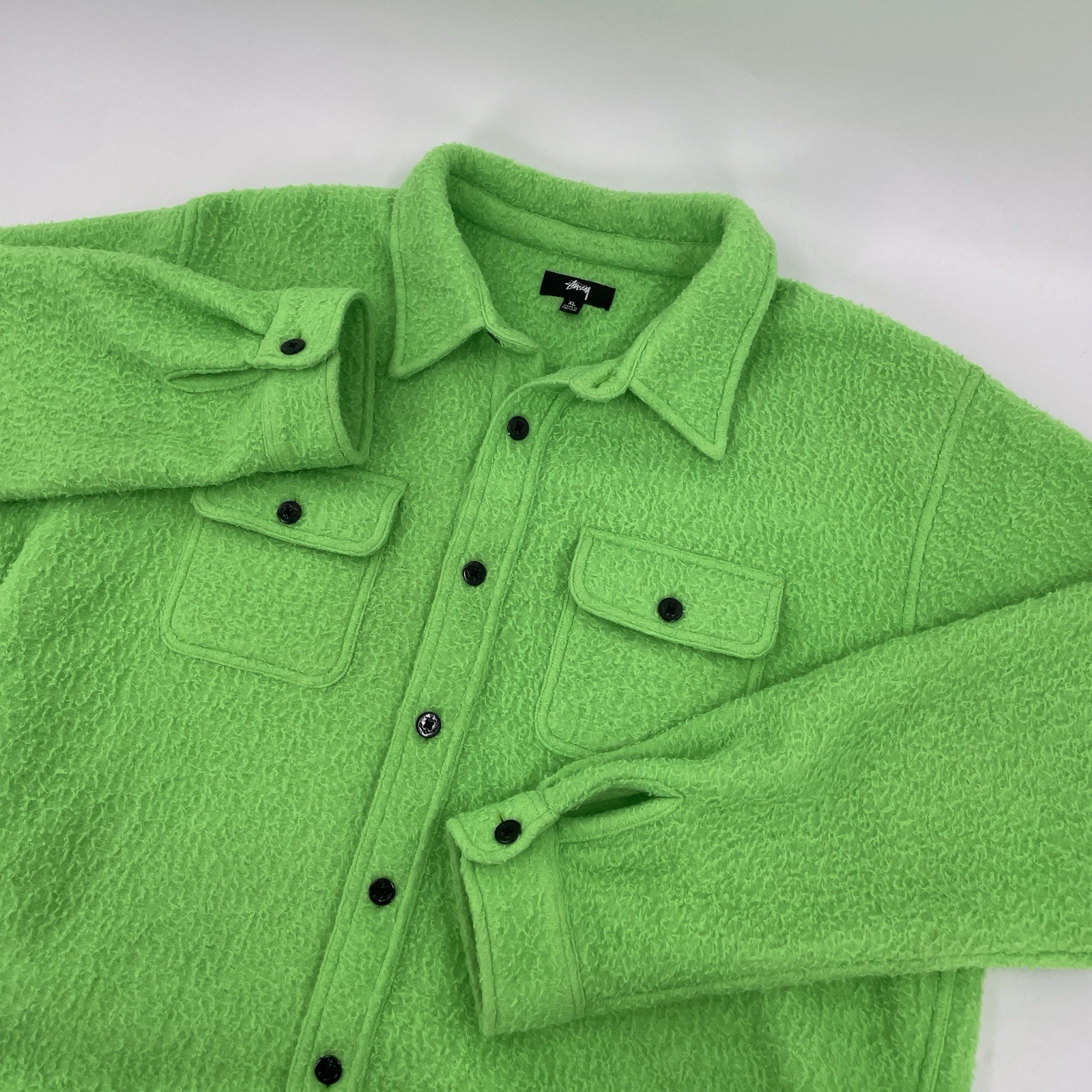 Rare Stussy Casentino Mapel Pilling Shirt Jacket in Neon Green Mens Size XL thumbnail 4