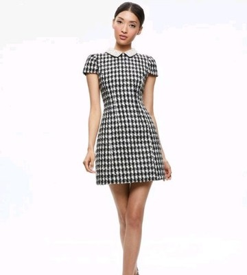 Alice + Olivia Velia Tweed Minikleid mit abnehmbarem Perlenkragen S UK8 US 4