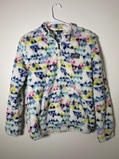 Eddie Bauer Youth Large 14 Fleece 1/4-Zip Pullover White W/ Multicolor Triangles
