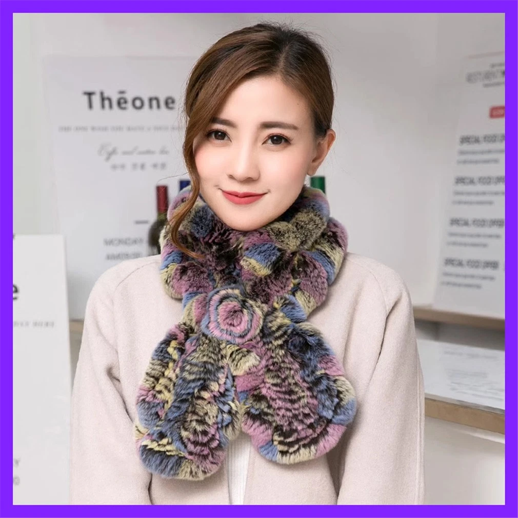 Women's Real Rabbit Fur Scarf Thicken Winter Warm Neck Wrap Collar Size 87x15cm