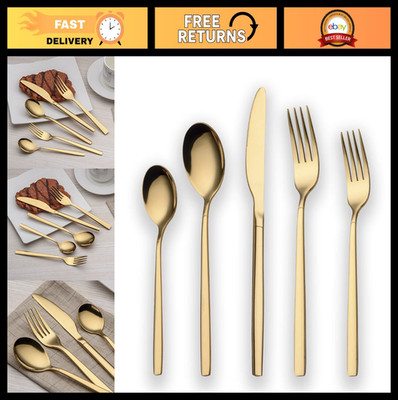 20-Piece Gold Plated Stainless Steel Flatware Set, Service for 4, Elegant Cutler