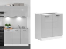 800mm Kitchen Base Unit Cabinet 2 Door 80cm Cupboard Light Grey Gloss Junona